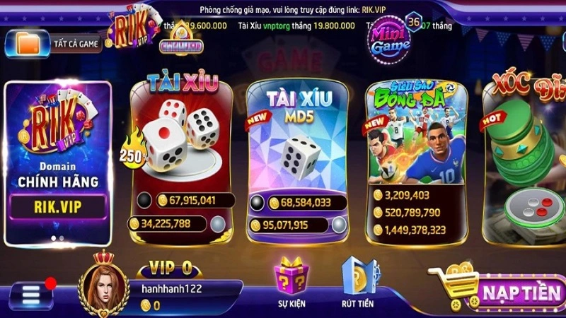 Game bài Rikvip 1 Giao diện game bài Rikvip bắt mắt